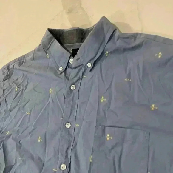 J. Crew Blue Bi-Plane Airplane Print Button Front Oxford Shirt Men’s Size XL - Picture 2 of 6